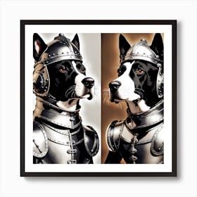 Portrait Of A Black And White Dog Dressed In Knightly Armor And Helmet Clear And Clean Face By Jac (1) Art Print