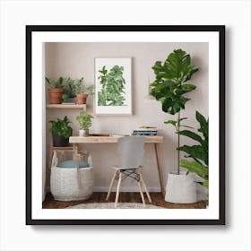 Home Office With Plants Art Print