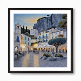 Town Square At Dusk 1 Art Print