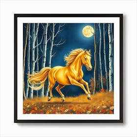 Golden Horse In The Forest 1 Art Print