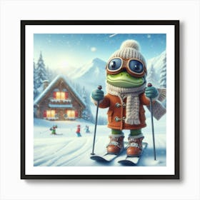 Frog On Skis 6 Art Print