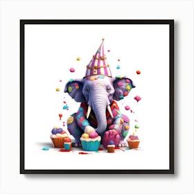 Elephant With Cupcakes 1 Art Print