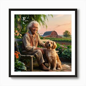 Dog and owner enjoying farm sunset 1 Art Print