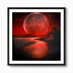 Red Moon Over Castle Art Print