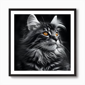 Monochrome Cat With Amber Eyes Art Print