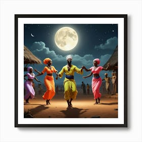 African Dancers At Night Art Print