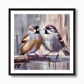 Firefly A Modern Illustration Of 2 Beautiful Sparrows Together In Neutral Colors Of Taupe, Gray, Tan (47) Art Print