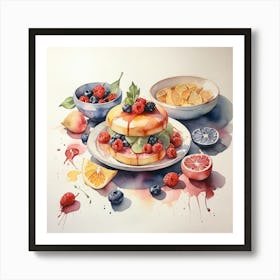 Watercolor Of Fruit Art Print