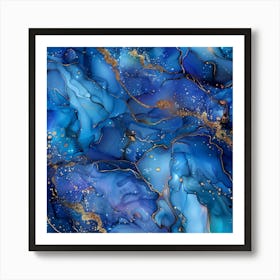 Abstract Blue And Gold Abstract Painting 3 Art Print