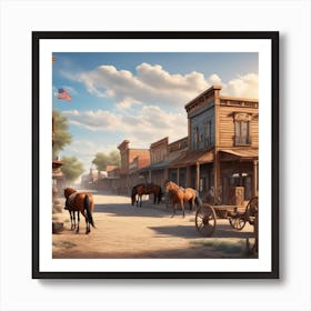 Western Town In Texas With Horses No People Ultra Hd Realistic Vivid Colors Highly Detailed Uh (3) Art Print