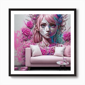 Girl With Roses Art Print