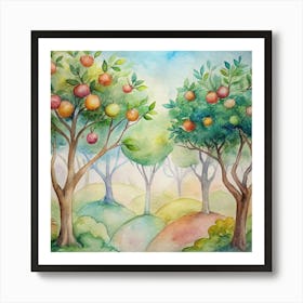 Watercolor Of Apple Trees Poster