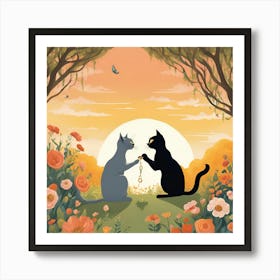 Cat Lovers In The Garden Art Print