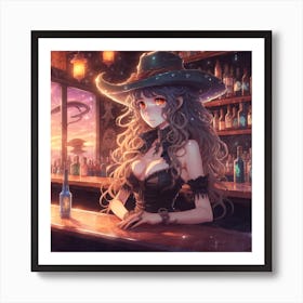 Anime Girl in hat Created Using Imagine AI Art Art Print