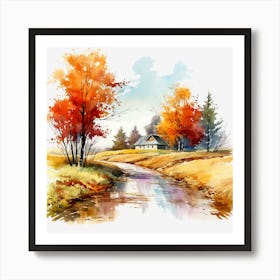 Watercolor Of Autumn Trees 3 Art Print