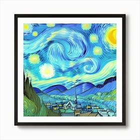 Roots of the Past: A Rustic Village Vista Starry Night Art Print