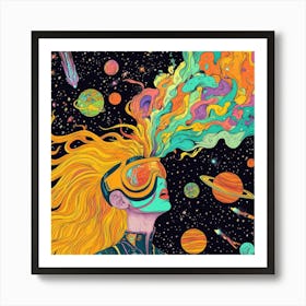 Girl In Space Art Print