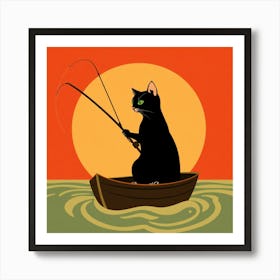 Cat Fishing In A Boat 1 Art Print