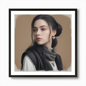 Portrait Of A Young Woman on Beige Background Art Print