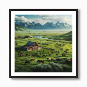 Horses Grazing In The Mountains Art Print