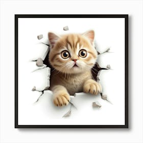 Cat Peeking Out Of A Hole 5 Art Print