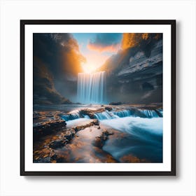 Waterfall At Sunset Art Print