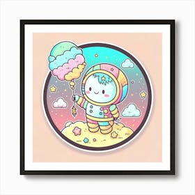 Boy Astronaut Cotton Candy Childhood Fantasy Tale Literature Planet Universe Kawaii Nature Cute Clouds Art Print