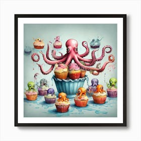 Octopus Cupcakes 1 Art Print