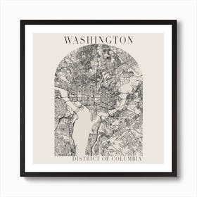Washington DC Boho Minimal Arch Full Beige Color Street Map Art Print