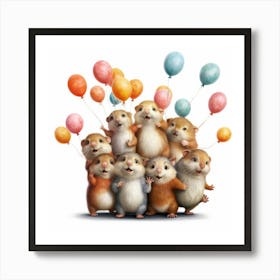 Hamsters With Balloons Art Print