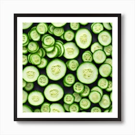 Cucumber Slices On A Black Background Art Print