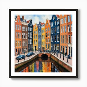 Canal Belt Amsterdam Neighborhood, Watercolor Art Print 1 Art Print