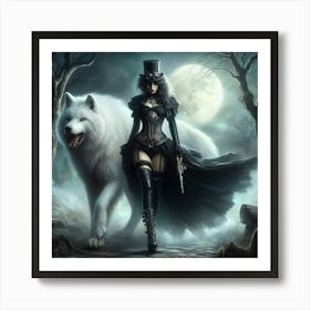 Gothic Woman With Wolf Art Print