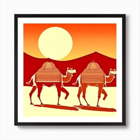 Camels At Sunset Art Print