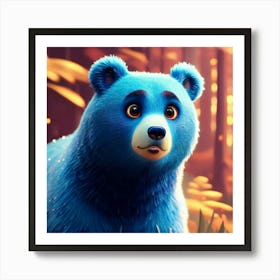 Blue Bear In The Forest Art Print