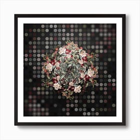 Vintage Birdbill Dayflower Flower Wreath on Dot Bokeh Pattern n.0339 Art Print