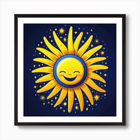 Lovely smiling sun on a blue gradient background 118 Art Print