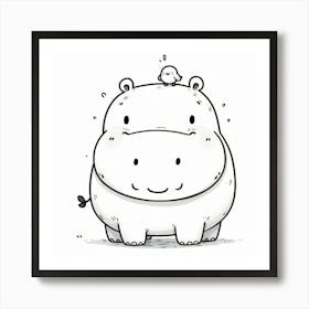 Line Art hippopotamus 3 Art Print