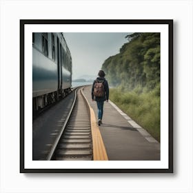 A Person Stepping Onto A Train Platform A Road Winding Through Changing Landscapes Or A Ship Sailing 1208762254 Art Print