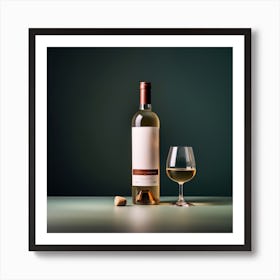 White Wine Bottle And Glass Art Print