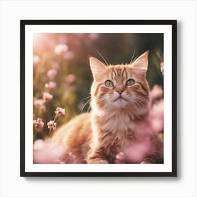 Orange Tabby Cat In Flowers Art Print