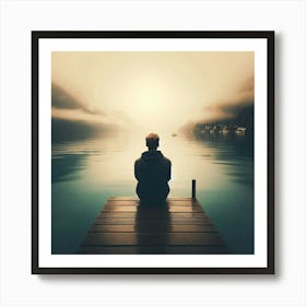 Man Sitting On A Dock 3 Art Print