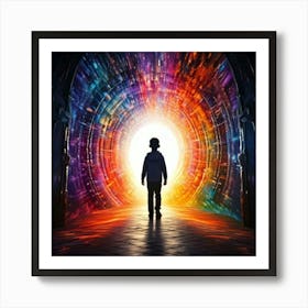 Firefly Whimsical Silhouette Of A Child Emerging Through A Colorful, Ethereal Portal 67555 (2) Art Print