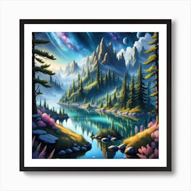 Galaxy Landscape Painting Art Print
