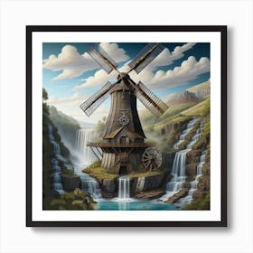 Windmill In A Waterfall Art Print