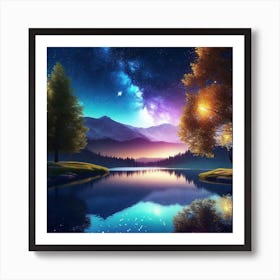 Night Sky Over Lake 3 Art Print