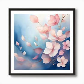 Firefly Abstract Cherry Blossom Petals In Watercolor Style, Floating Gently On A Misty Blue Backgrou (1) 1 Art Print