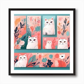 Cat With Flowers Art Print