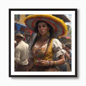 Woman In A Mexican Hat Art Print