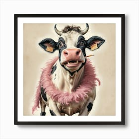 Cow With Pink Feathers Art Print